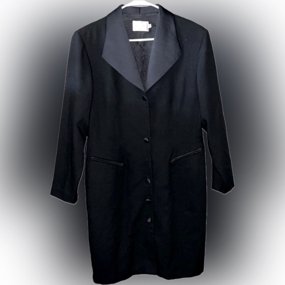 Vintage Misty Lane Button-Front Tuxedo Dress, Black, Size 14, EUC, No Flaws